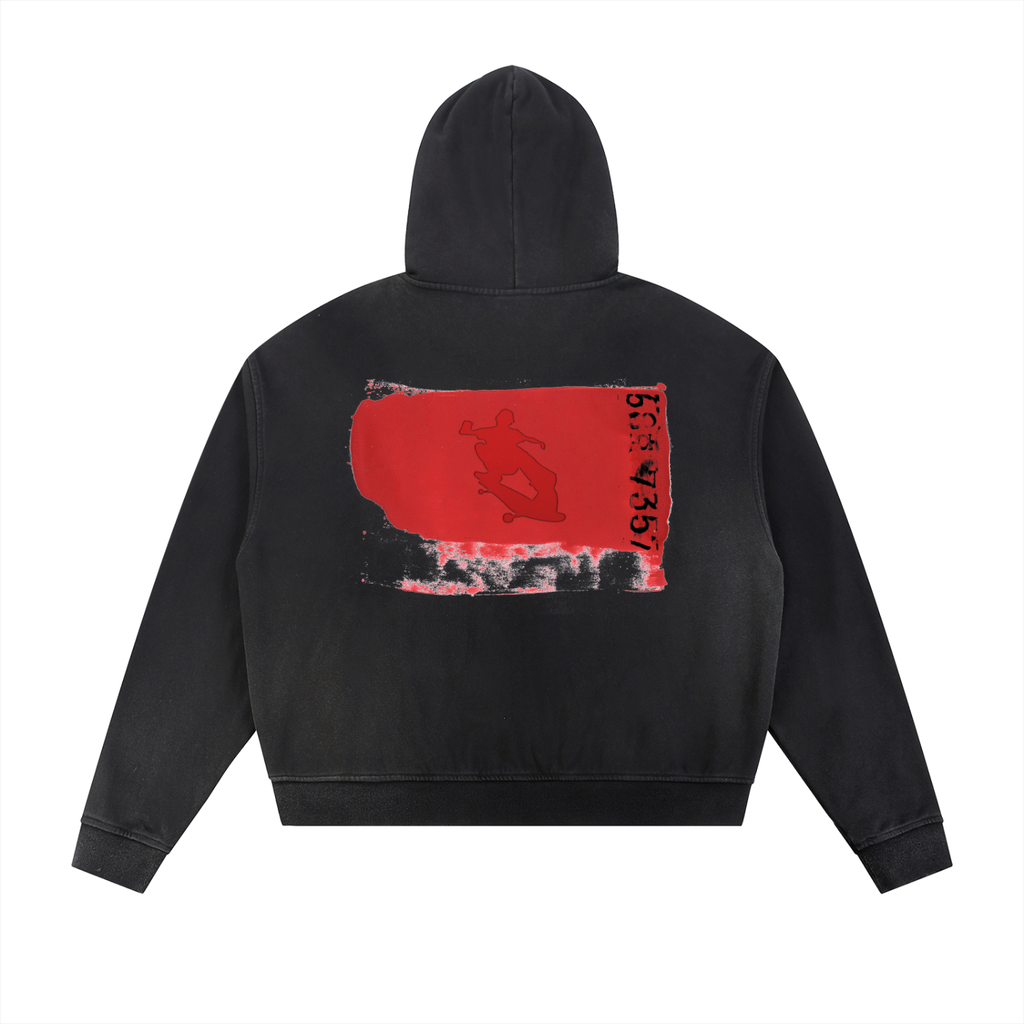 Sun Fade Frayed Raw Edge Fleece Zip Hoodie