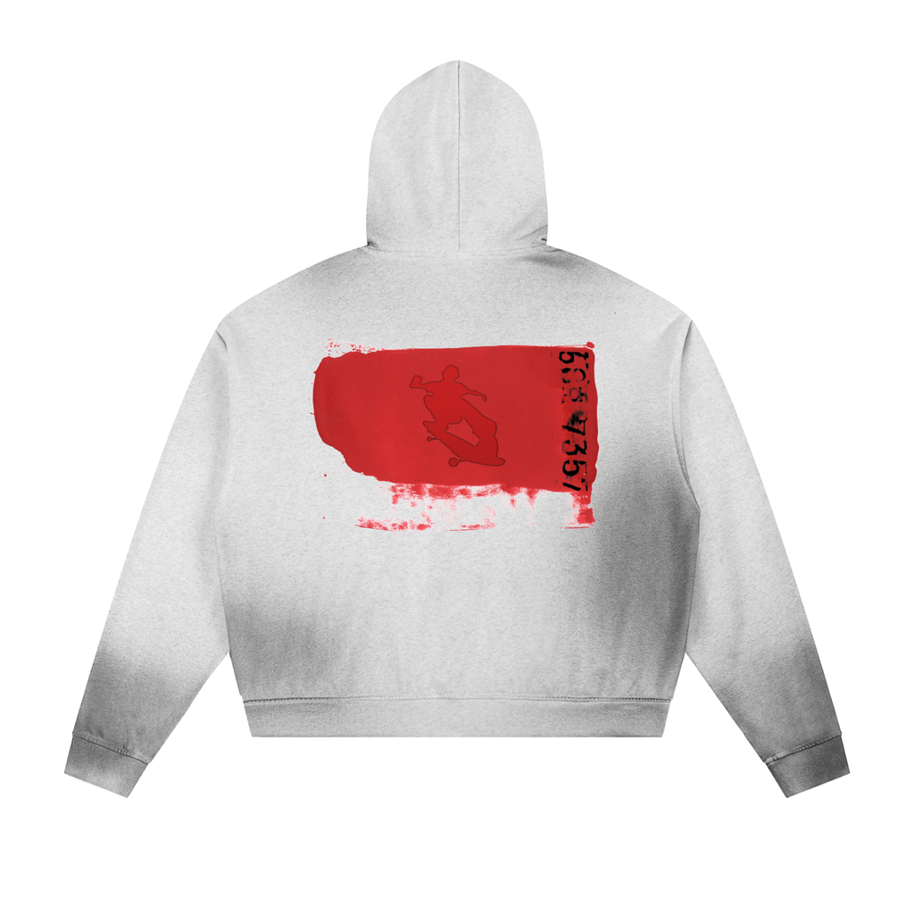 Sun Fade Frayed Raw Edge Fleece Zip Hoodie